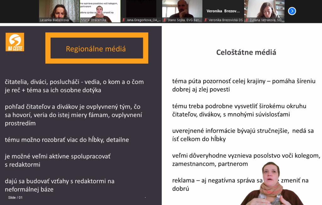 Workshop Práca s médiami s mediálnou expertkou Mariou Stracenskou